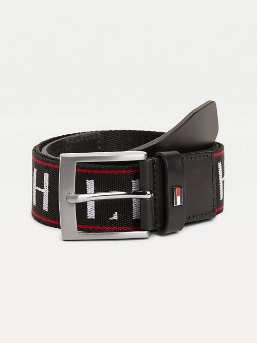 Black Tommy Hilfiger Logo Webbing Men\'s Belts | TH267GHY