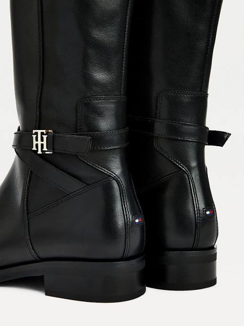 Black Tommy Hilfiger Long Leather TH Monogram Women's Boots | TH275QKI