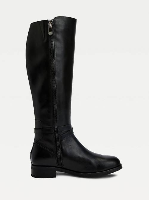 Black Tommy Hilfiger Long Leather TH Monogram Women's Boots | TH275QKI