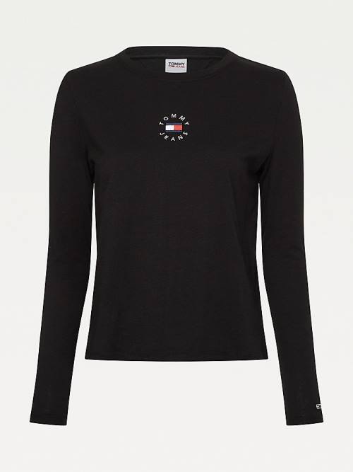 Black Tommy Hilfiger Long Sleeve Logo Slim Fit Women's T Shirts | TH780WSG