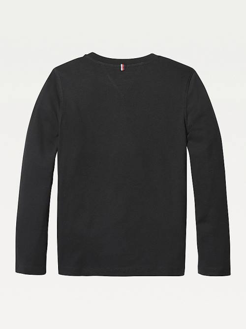 Black Tommy Hilfiger Long-Sleeve Organic Cotton Boys' T Shirts | TH501DCR