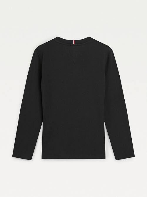 Black Tommy Hilfiger Long Sleeve Organic Cotton Logo Boys' T Shirts | TH801YIV