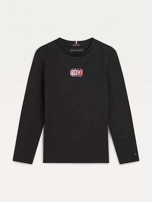 Black Tommy Hilfiger Long Sleeve Organic Cotton Logo Boys\' T Shirts | TH801YIV