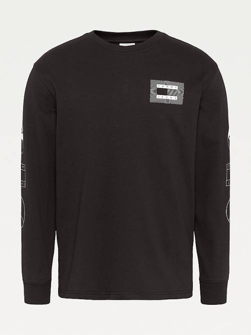 Black Tommy Hilfiger Long Sleeve Recycled Cotton Men's T Shirts | TH495GED