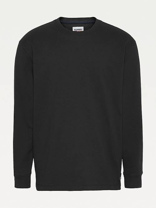 Black Tommy Hilfiger Long Sleeve Relaxed Fit Men's T Shirts | TH874EXO