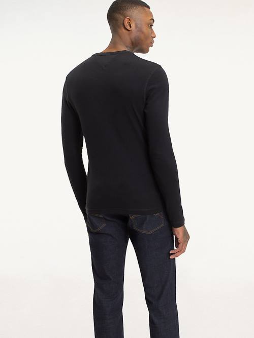 Black Tommy Hilfiger Long Sleeved Ribbed Organic Cotton Men's T Shirts | TH279XRD