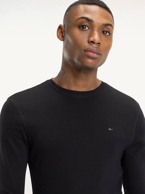 Black Tommy Hilfiger Long Sleeved Ribbed Organic Cotton Men's T Shirts | TH279XRD