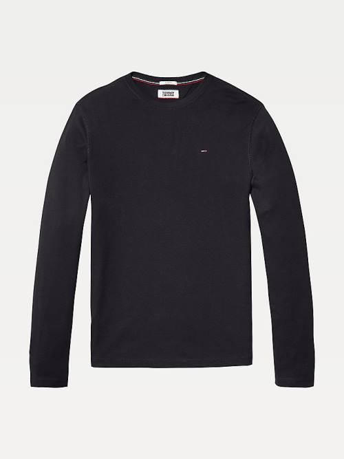 Black Tommy Hilfiger Long Sleeved Ribbed Organic Cotton Men's T Shirts | TH279XRD