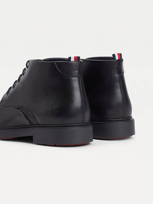 Black Tommy Hilfiger Low-Rise Leather Lace-Up Men's Boots | TH705GJL