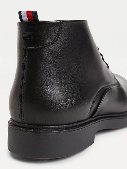 Black Tommy Hilfiger Low-Rise Leather Lace-Up Men's Boots | TH705GJL