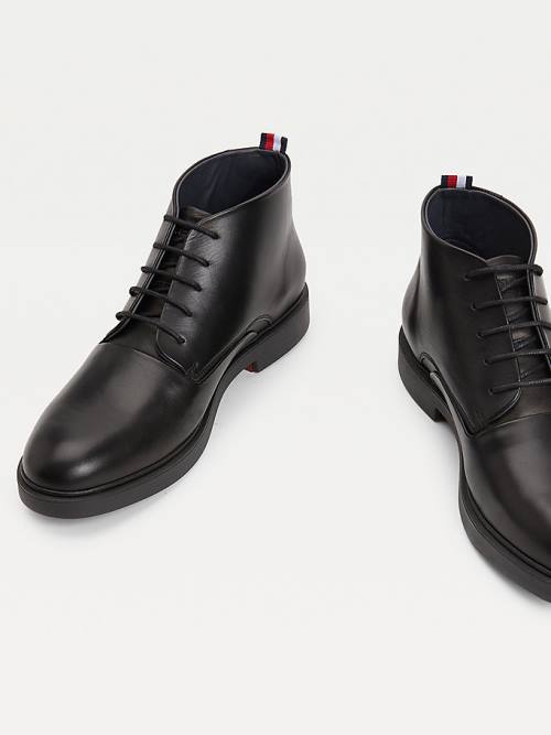 Black Tommy Hilfiger Low-Rise Leather Lace-Up Men's Boots | TH705GJL