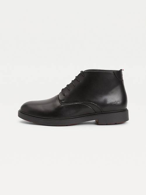 Black Tommy Hilfiger Low-Rise Leather Lace-Up Men's Boots | TH705GJL