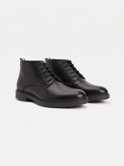 Black Tommy Hilfiger Low-Rise Leather Lace-Up Men\'s Boots | TH705GJL