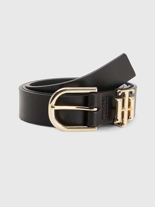 Black Tommy Hilfiger Luxe Leather Monogram Women\'s Belts | TH193OEZ