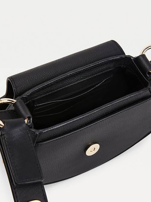 Black Tommy Hilfiger Luxe Leather Turn Lock Strap Crossover Women's Bags | TH248GDK