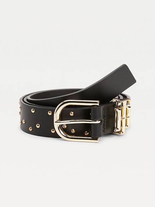 Black Tommy Hilfiger Luxe Organic Leather Studded Women\'s Belts | TH701EHV