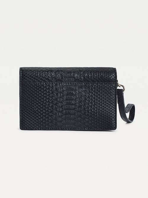 Black Tommy Hilfiger Medium Monogram Lock Snake Print Women's Wallets | TH084UDB