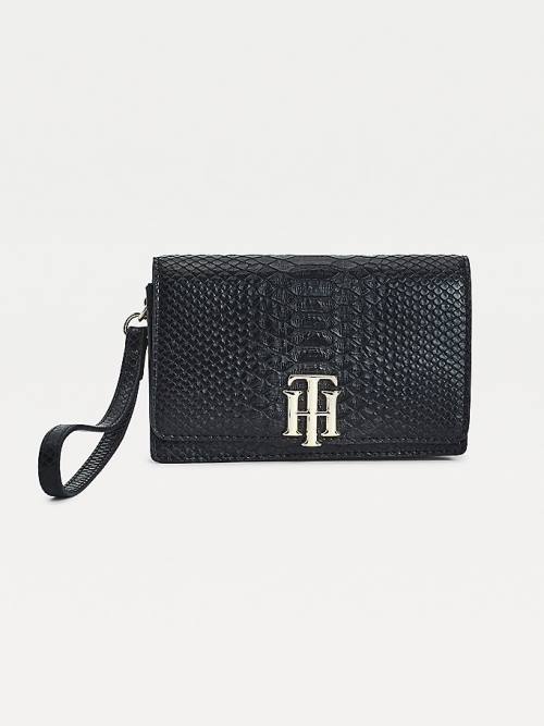 Black Tommy Hilfiger Medium Monogram Lock Snake Print Women\'s Wallets | TH084UDB