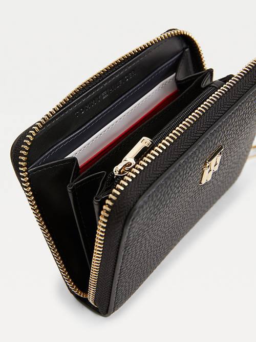 Black Tommy Hilfiger Medium Zip-Around Monogram Women's Wallets | TH270YXH