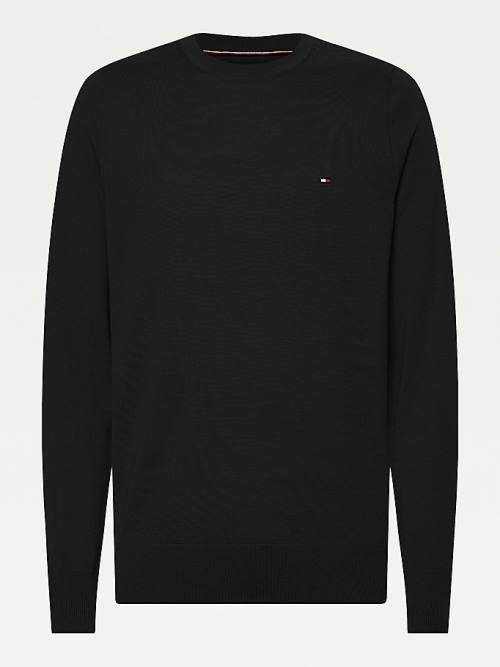 Black Tommy Hilfiger Merino Wool Crew Neck Jumper Men's Sweaters | TH481YPU