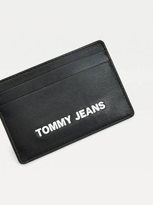 Black Tommy Hilfiger Metal Logo Card Holder Women's Wallets | TH865ZAX