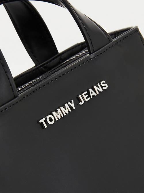 Black Tommy Hilfiger Metal Logo Small Tote Women's Bags | TH542MCL