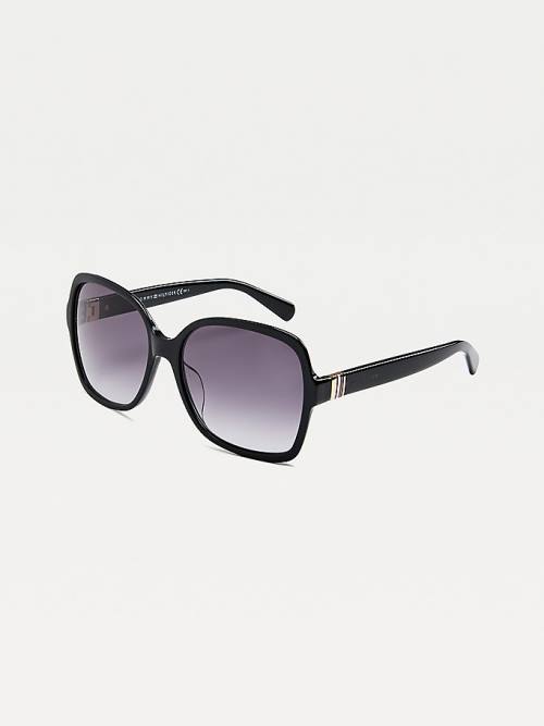 Black Tommy Hilfiger Metal Trim Square Women's Sunglasses | TH632GER