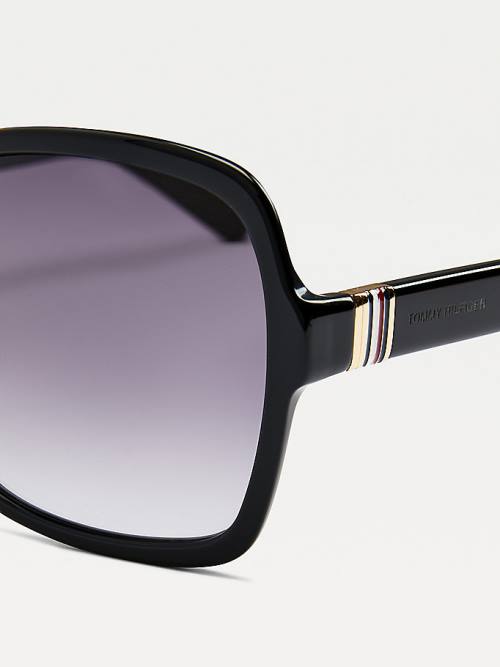 Black Tommy Hilfiger Metal Trim Square Women's Sunglasses | TH632GER