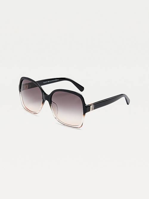 Black Tommy Hilfiger Metal Trim Square Women's Sunglasses | TH751VUP