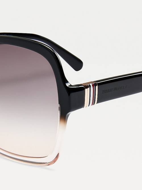 Black Tommy Hilfiger Metal Trim Square Women's Sunglasses | TH751VUP