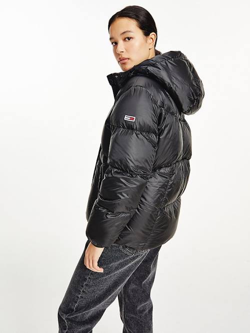 Black Tommy Hilfiger Metallic Down Puffer Women's Jackets | TH043IVQ