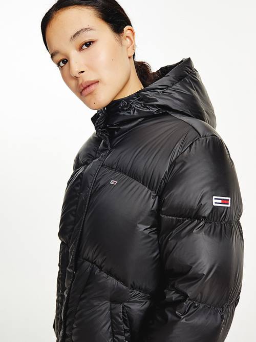 Black Tommy Hilfiger Metallic Down Puffer Women's Jackets | TH043IVQ