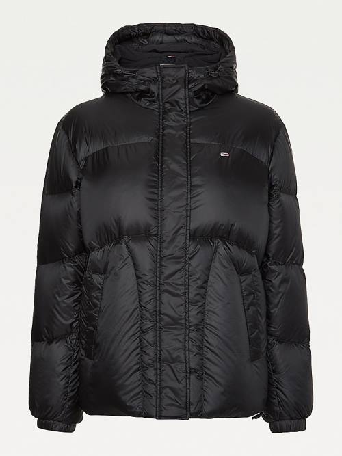 Black Tommy Hilfiger Metallic Down Puffer Women's Jackets | TH043IVQ