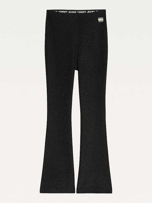 Black Tommy Hilfiger Metallic Fibre Flare Leggings Women's Pants | TH287BWR