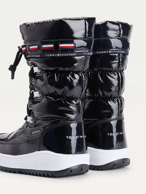 Black Tommy Hilfiger Metallic Lace-Up Snow Girls' Boots | TH574OLJ