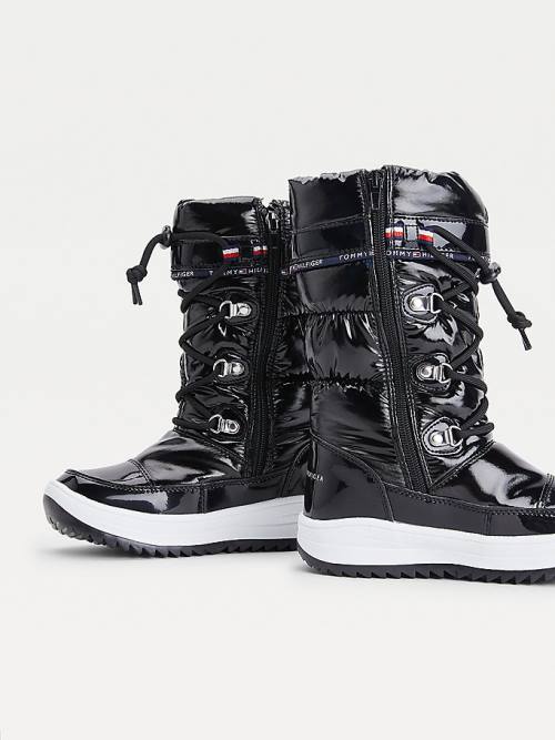 Black Tommy Hilfiger Metallic Lace-Up Snow Girls' Boots | TH574OLJ