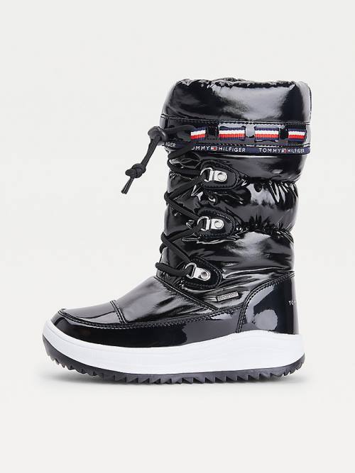 Black Tommy Hilfiger Metallic Lace-Up Snow Girls' Boots | TH574OLJ