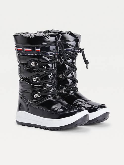 Black Tommy Hilfiger Metallic Lace-Up Snow Girls\' Boots | TH574OLJ