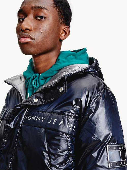 Black Tommy Hilfiger Metallic Reversible Padded Puffer Men's Jackets | TH041GEY