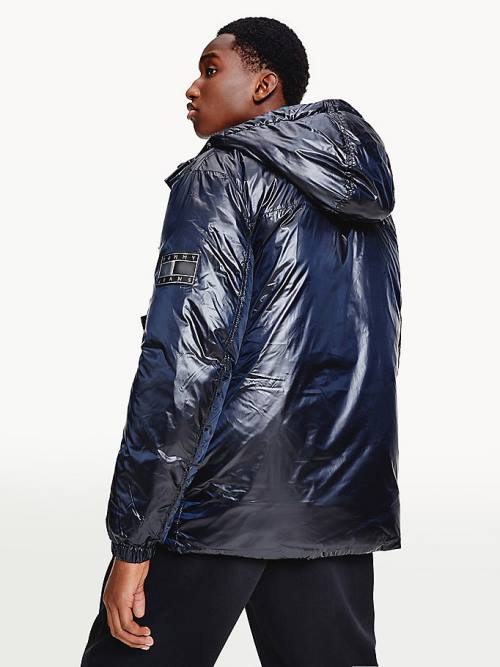 Black Tommy Hilfiger Metallic Reversible Padded Puffer Men's Jackets | TH041GEY