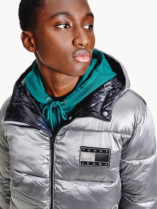 Black Tommy Hilfiger Metallic Reversible Padded Puffer Men's Jackets | TH041GEY