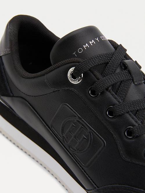 Black Tommy Hilfiger Metallic Runner Leather Women's Sneakers | TH768ANK