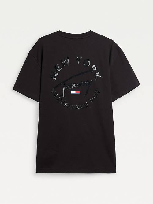 Black Tommy Hilfiger Metallic Tonal Logo Organic Cotton Men's T Shirts | TH512VUC