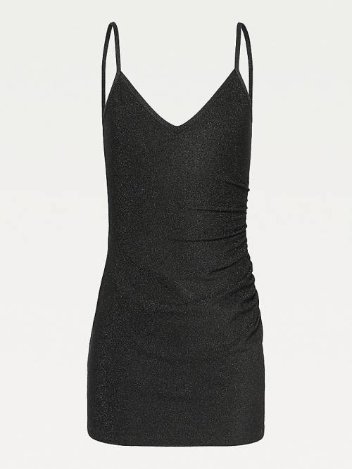 Black Tommy Hilfiger Metallic V-Neck Bodycon Women's Dress | TH706OCF