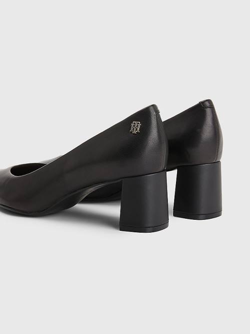 Black Tommy Hilfiger Mid Leather Pumps Women's Heels | TH958SGF