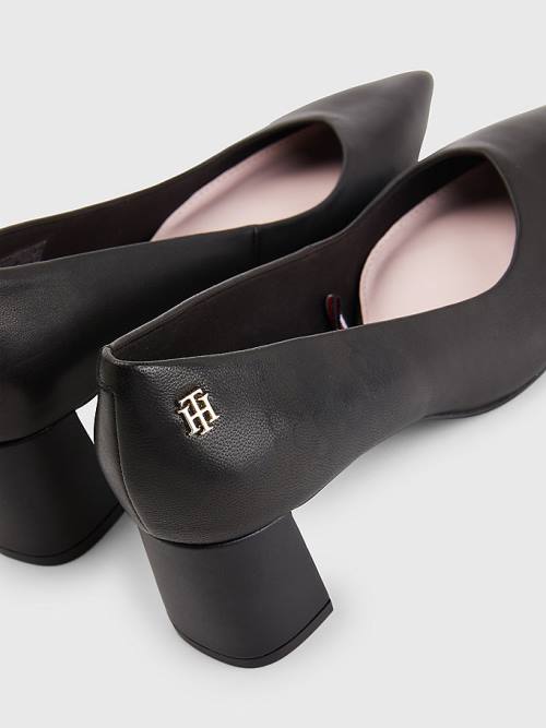 Black Tommy Hilfiger Mid Leather Pumps Women's Heels | TH958SGF