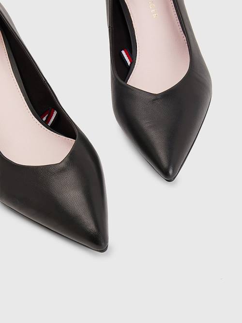 Black Tommy Hilfiger Mid Leather Pumps Women's Heels | TH958SGF