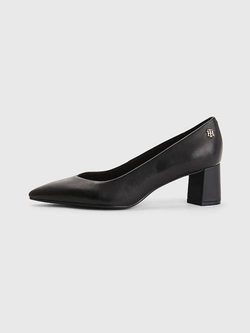 Black Tommy Hilfiger Mid Leather Pumps Women's Heels | TH958SGF