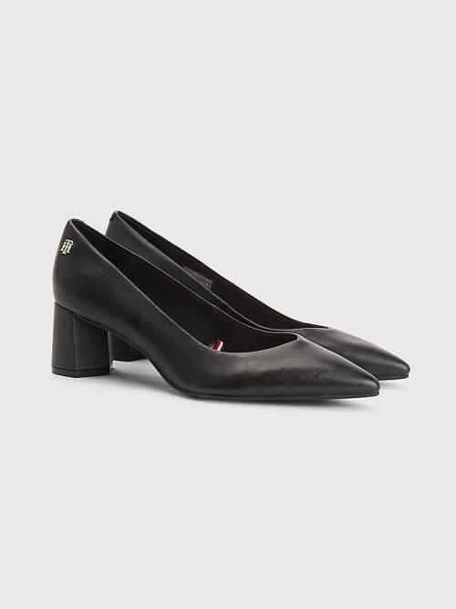 Black Tommy Hilfiger Mid Leather Pumps Women\'s Heels | TH958SGF