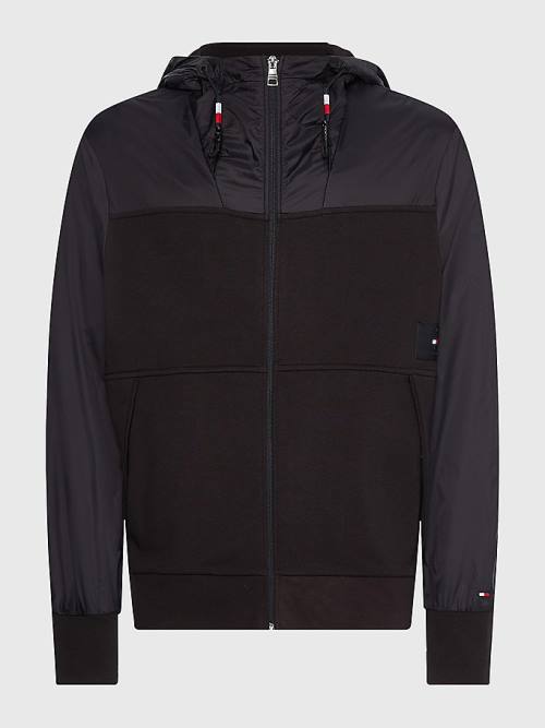 Black Tommy Hilfiger Mixed Texture Zip-Thru Men's Hoodie | TH581ZMC